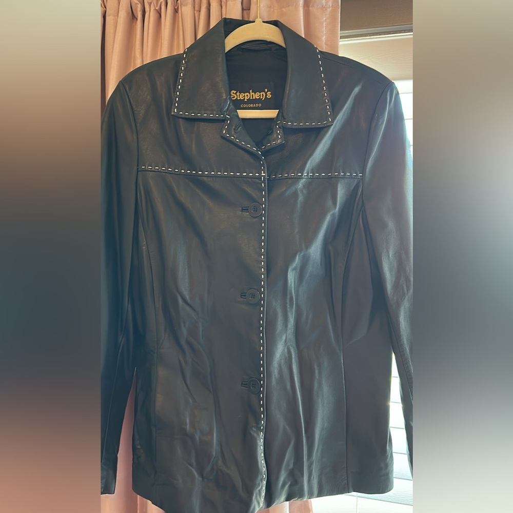 Arrow Dark Leather Jacket with Contrast Stitching